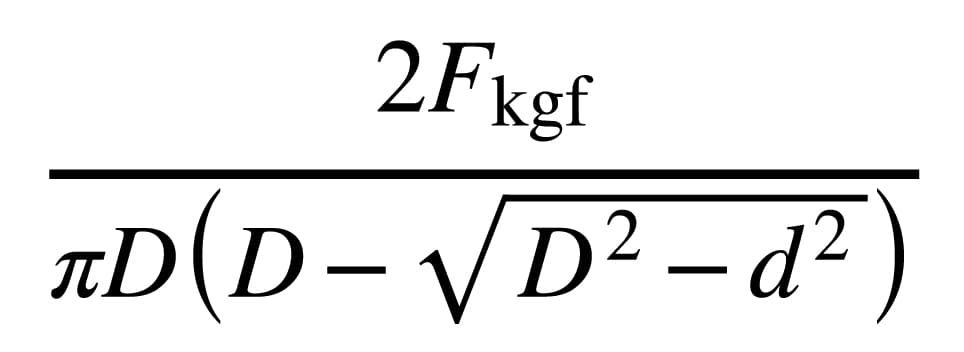Brinell hardness equation using applied force, ball diameter, and measured indentation diameter