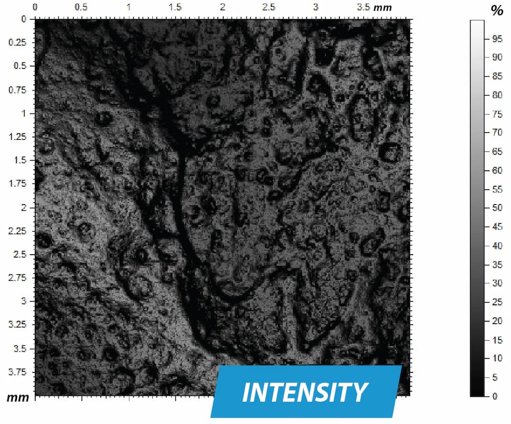 Intensity image acquired during non-contact profilometry of a soft transparent petroleum-jelly-based sample