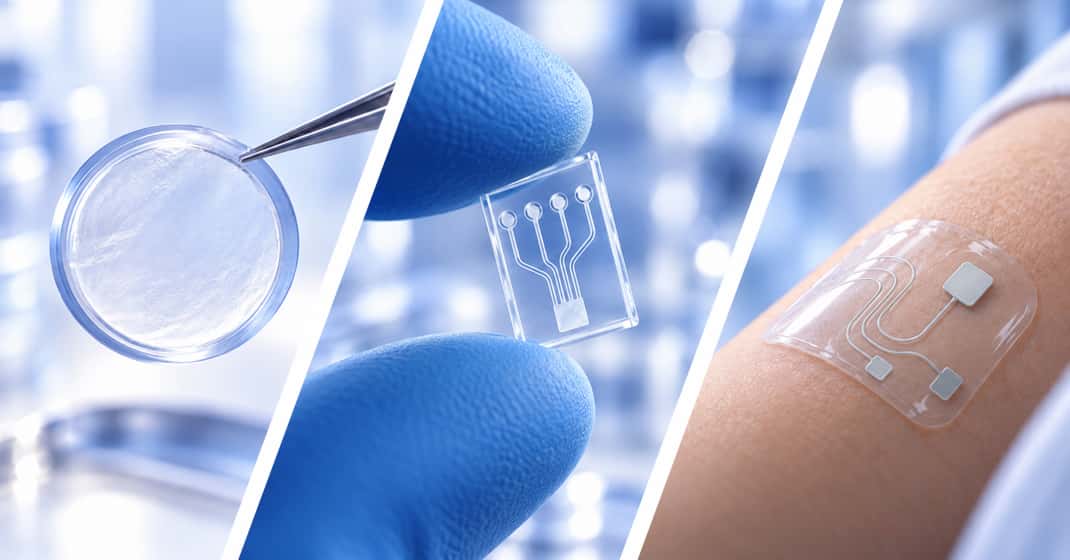 Soft and transparent materials including a biomedical membrane, microfluidic device, and wearable sensor for non-contact profilometry applications